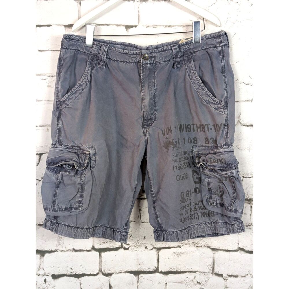 GUESS VINTAGE Grunge Punk Cargo Shorts Military Graphic Chunky Skate Street 36